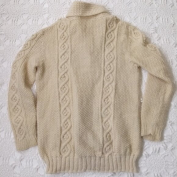 Vtg Handmade Cardigan Sweater Ivory Button Up Shawl Collar Cable Medium Women M - Picture 5 of 7